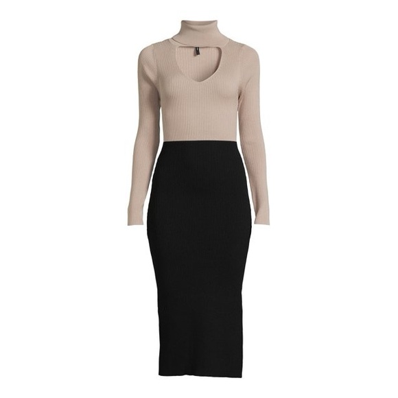 BCBG Dresses & Skirts - BCBG Paris High Neck Front Cut Out Ribbed Bodycon Midi Sweater Dress 16